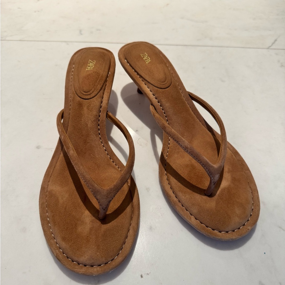 Zara Brown Suede Thong Sandals